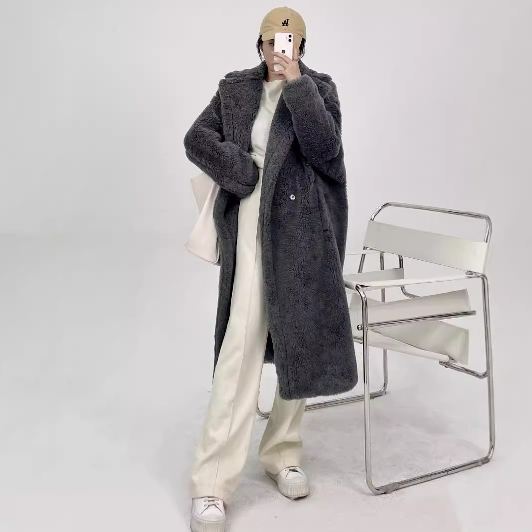 Teddy coat, mid-length, color: Deep Grey