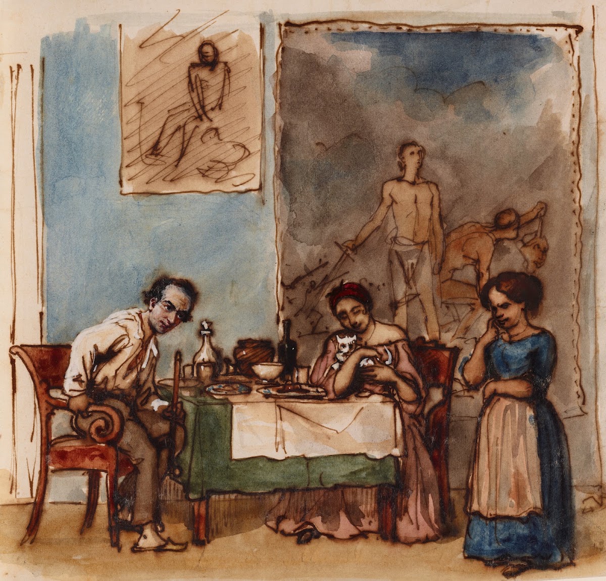 Painter and His Wife Just Finishing Their Meal 19th century