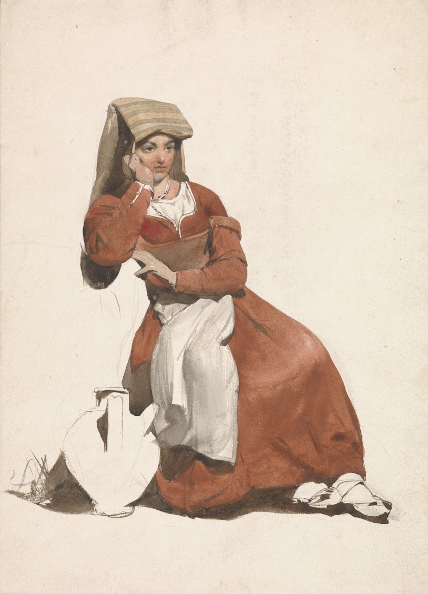 Zittende vrouw in Italiaanse klederdracht 1825 1873