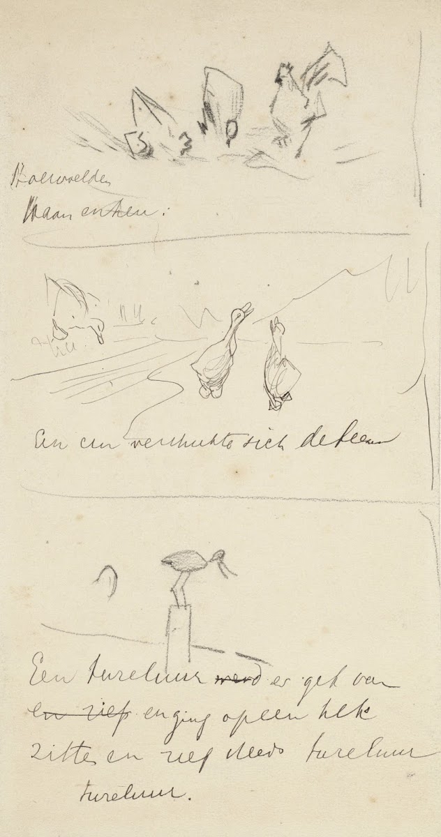 Drie schetsen voor illustraties in Hoe de vogels aan een koning kwamen 1873   19