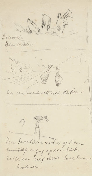 Drie schetsen voor illustraties in Hoe de vogels aan een koning kwamen 1873   19