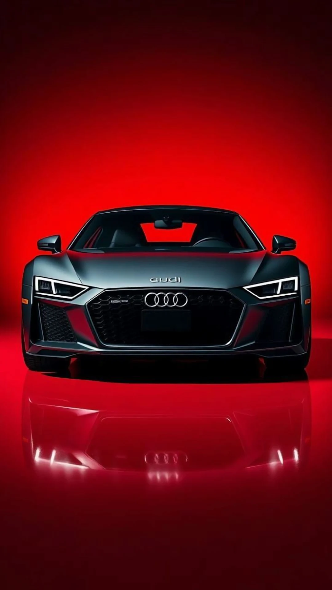 Audi R8 Sports Car Front View on Dramatic Red Studio Backdrop - Free 4K mobile Wallpaper