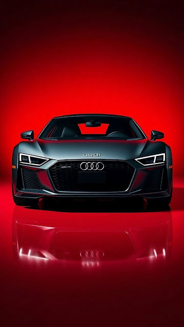 Audi R8 Sports Car Front View on Dramatic Red Studio Backdrop - Free mobile Wallpaper