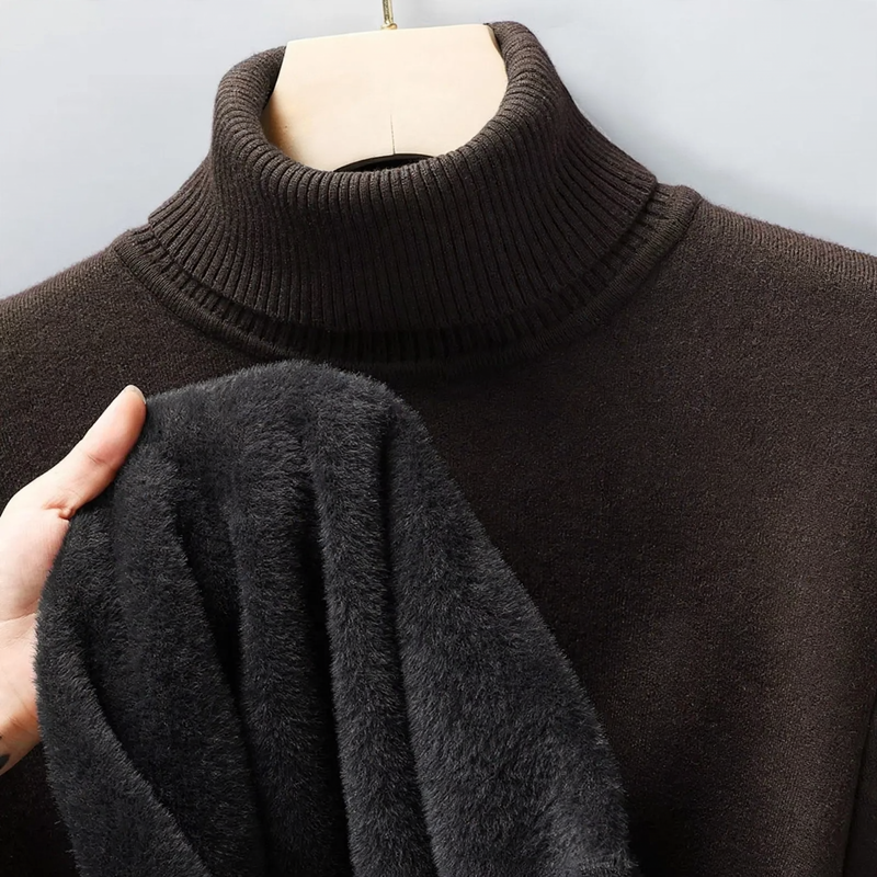 Herren-Wollpullover mit Rollkragen und Fleecefutter