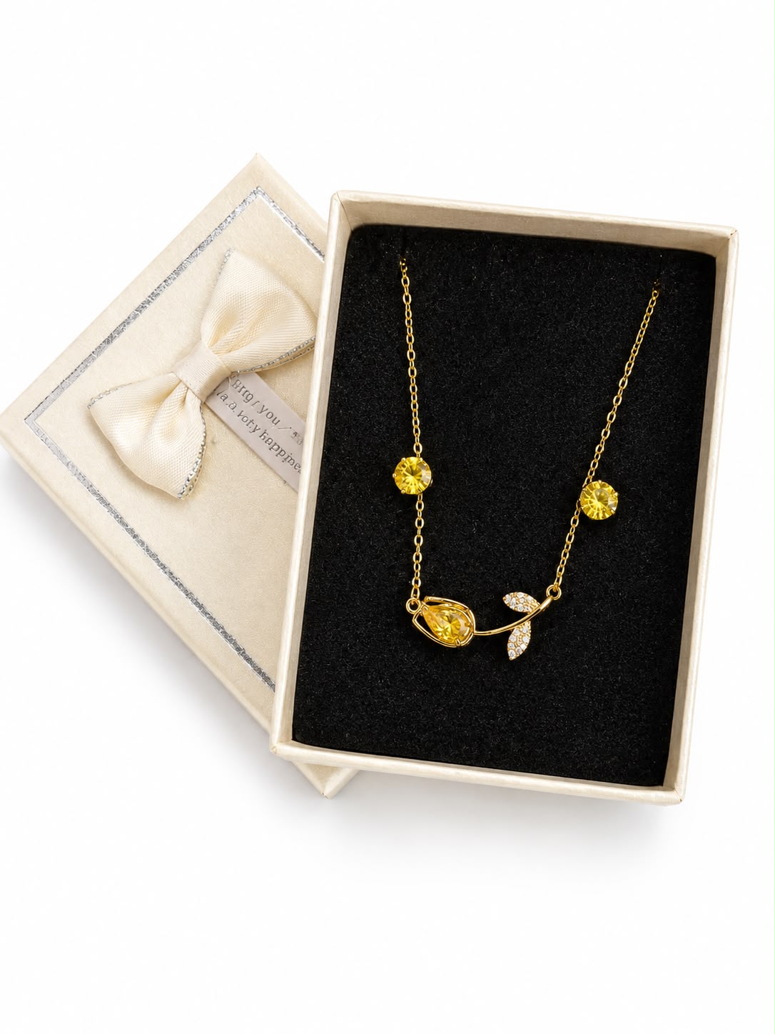 Collar Tulipán De Cristal Amarillo Y Circonias