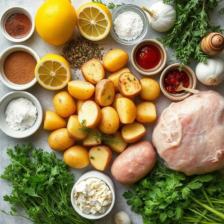 Ingredients for Greek-Style Lemon Potatoes with Garlic and Oregano – Easy, Homemade Side Dish