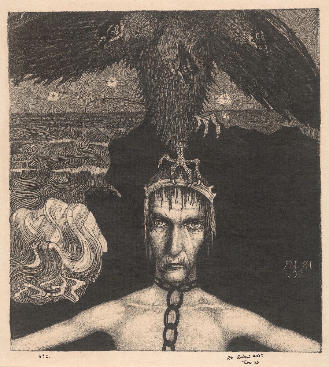 Geketende Man Met Driekoppige Roofvogel Op Het Hoofd 1893