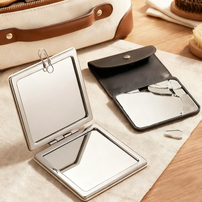 Foldable cosmetic mirror, double-sided
