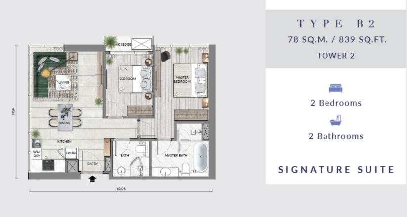 Core Residence @ TRX Type B2 floor plan — 1165 sq ft, 3 bedrooms