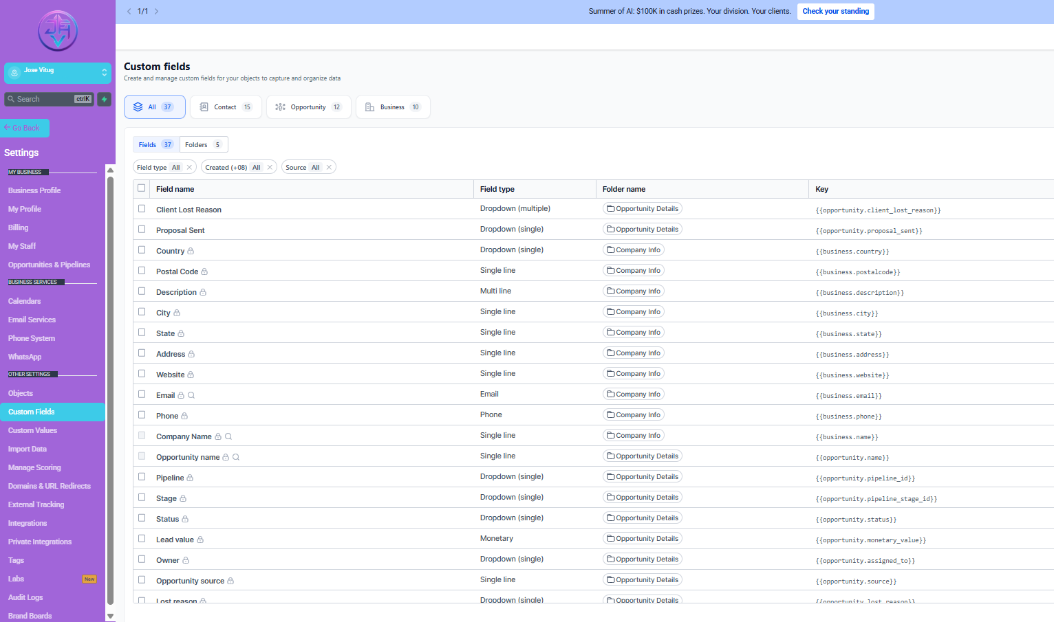 Sub-account custom fields architecture