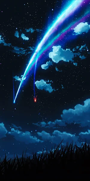 Night Sky, Starry Night, Shooting Star, Anime Background 4K Wallpaper Background