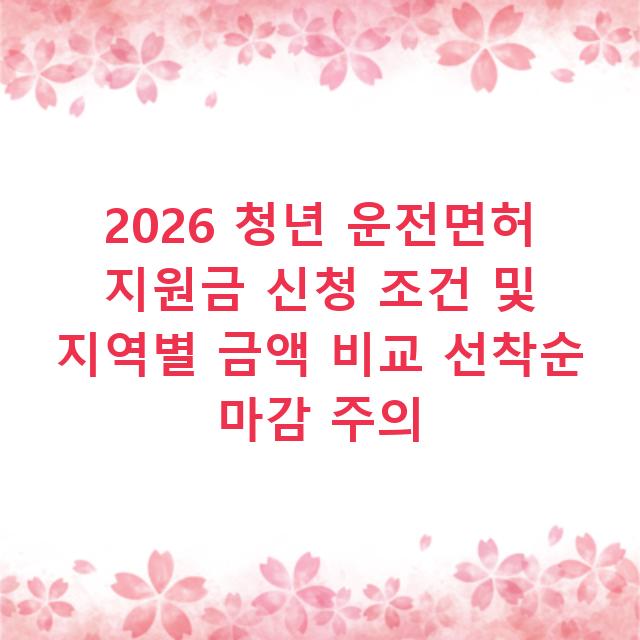 2026 청년 운전면허 지원금 신청 조건 및 지역별 금액 비교 선착순 마감 주의