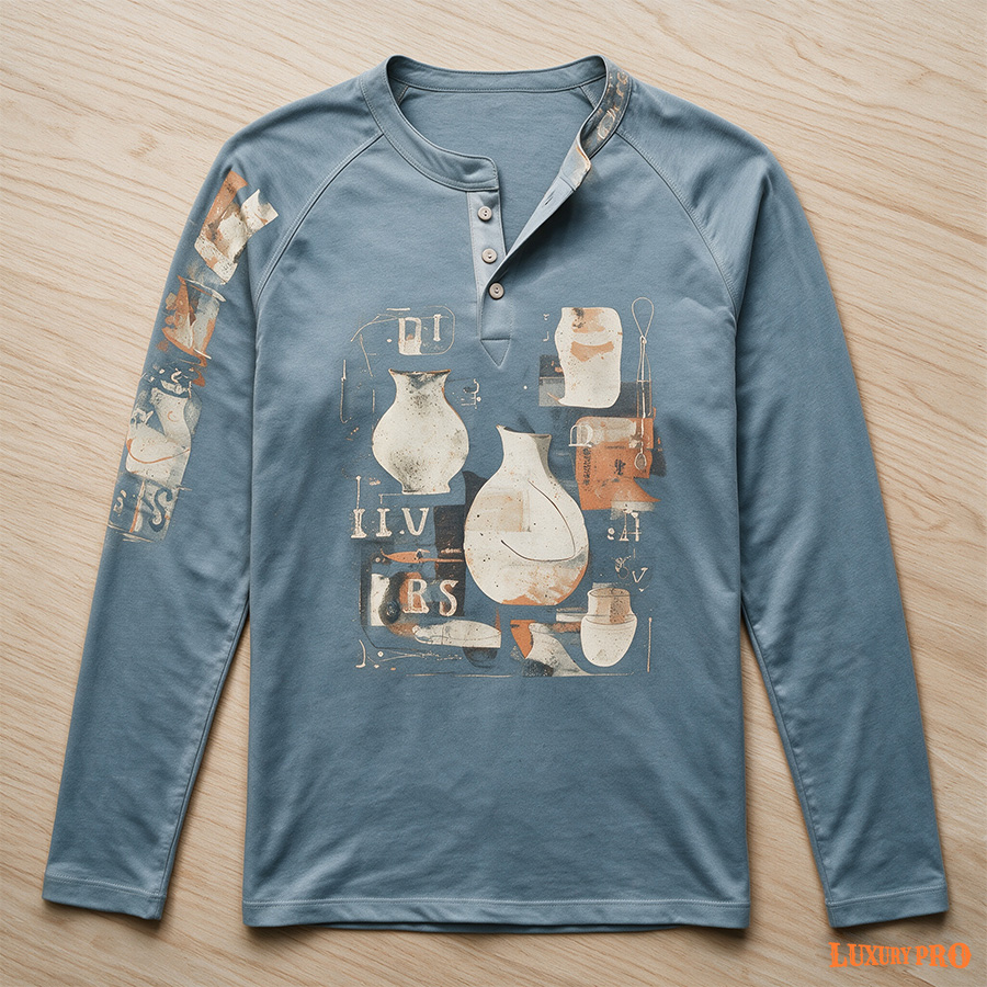 2D Henley Neck Long Sleeve T-shirt