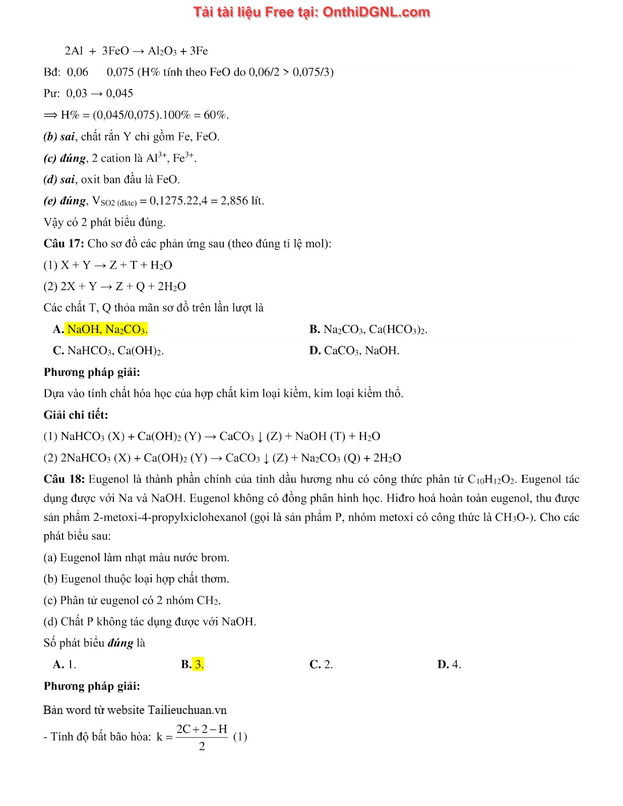 135 bài tập môn Hóa học - Ôn thi ĐGNL Bách khoa Hà nội Phần 3