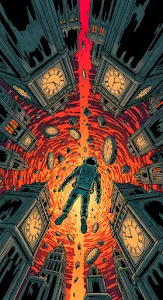 Astronaut Falling Through Time Vortex Clock Towers Comic Art