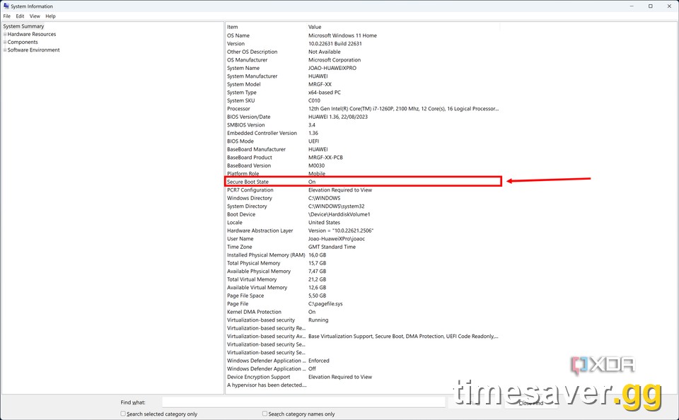 Windows System Information showing Secure Boot State: On, required for Delta Force's ACE anti-cheat