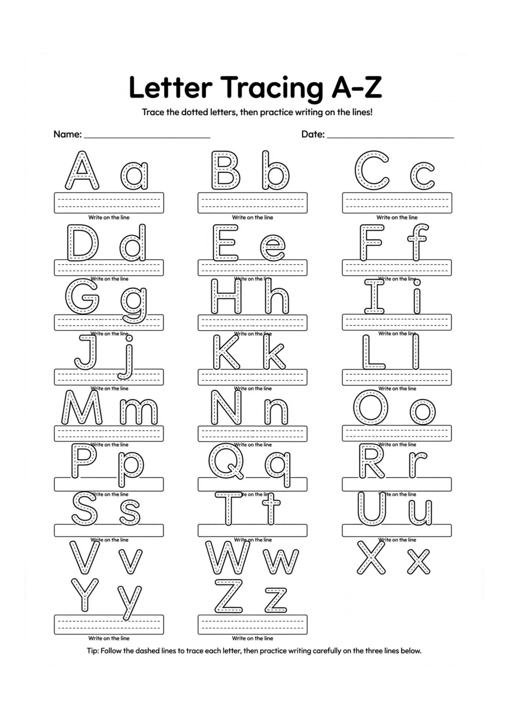Letter Tracing A-Z Worksheet