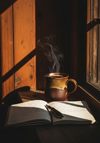 Steaming Coffee Journal Window Light