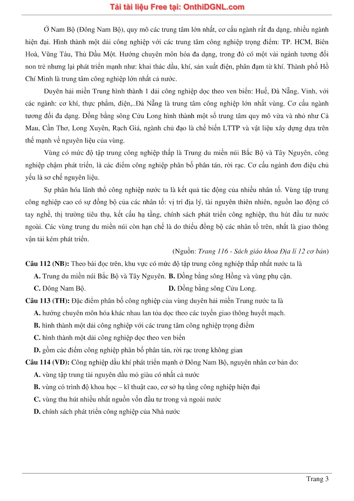 250 bài tập môn Địa Lý - Ôn thi ĐGNL ĐHQG TP HCM Phần 3