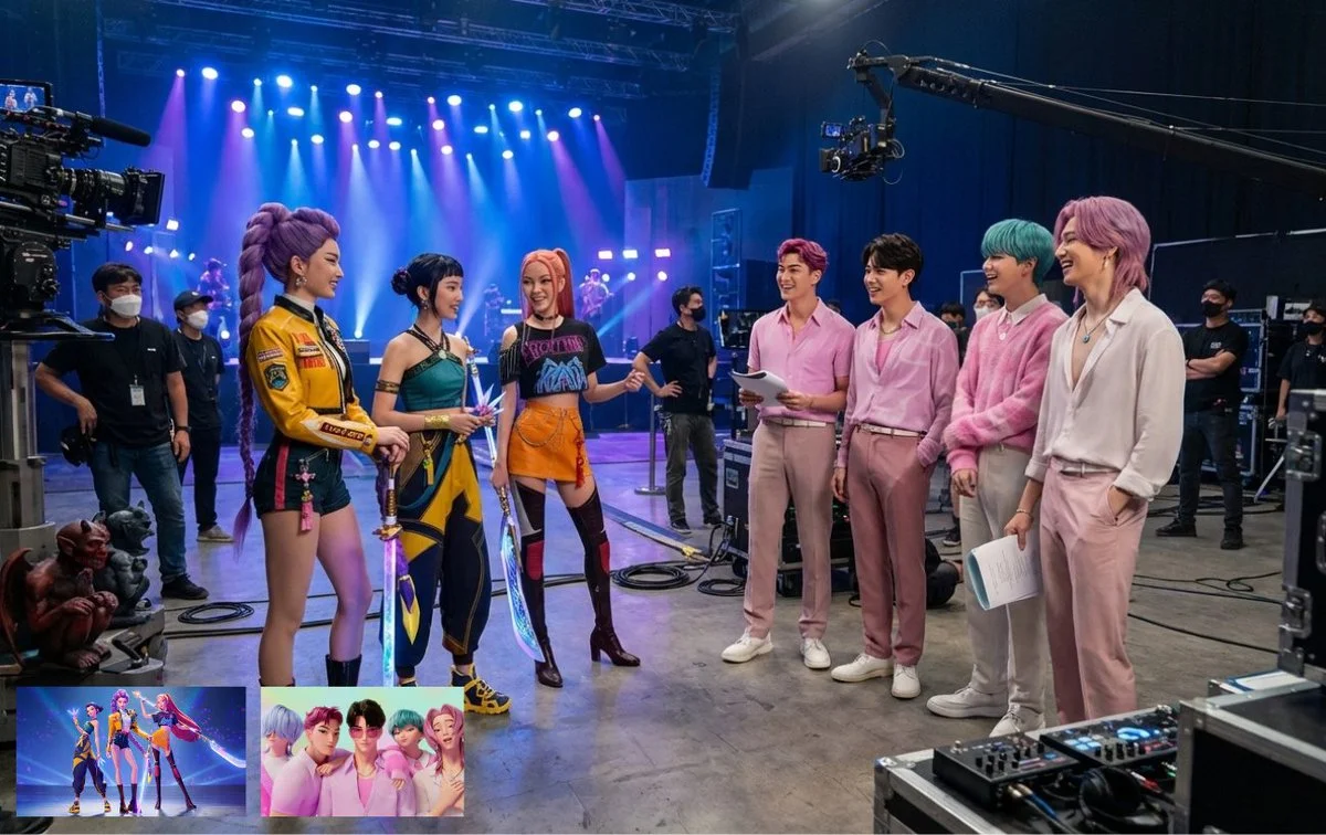 Generar foto filtrada de BTS del set de la película de acción real KPOP Demon Hunters