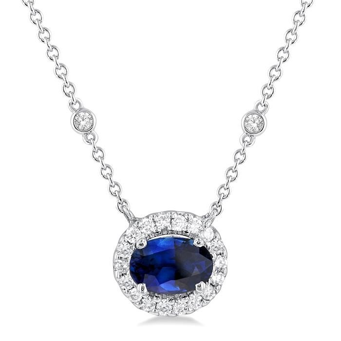 Oval Shape East-West Halo Gemstone & Diamond Necklace