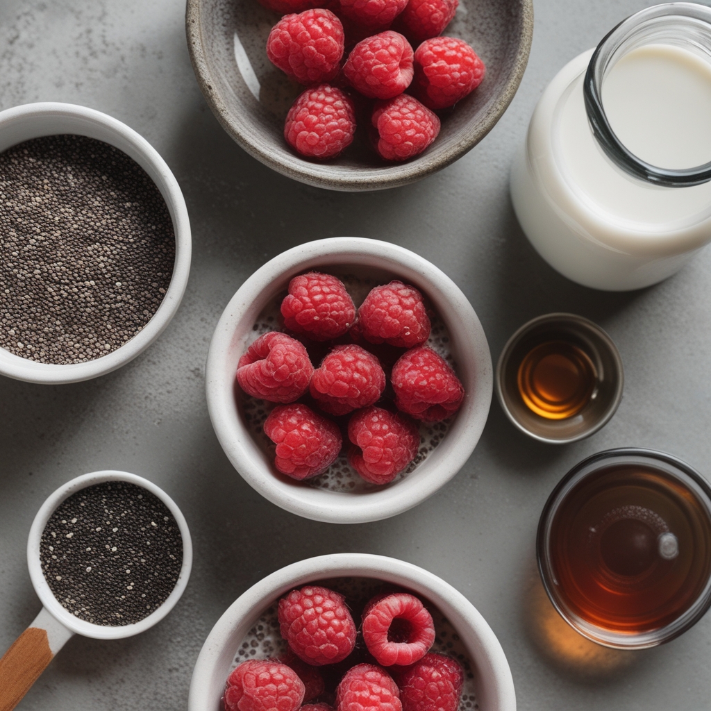 Ingredients for The Best Raspberry Chia Pudding for Clean Eating - Easy Homemade Healthy Snack