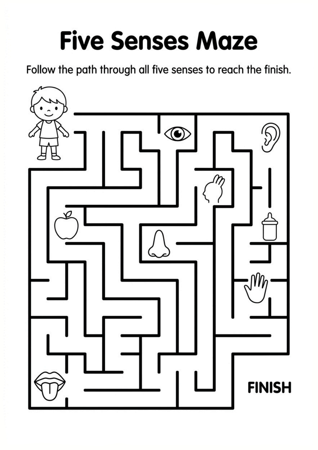 Five Senses Maze Worksheet