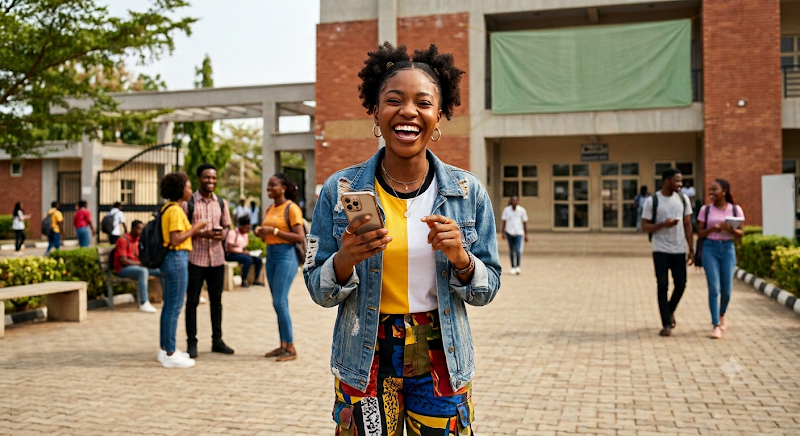 A student paying fees on a mobile phone