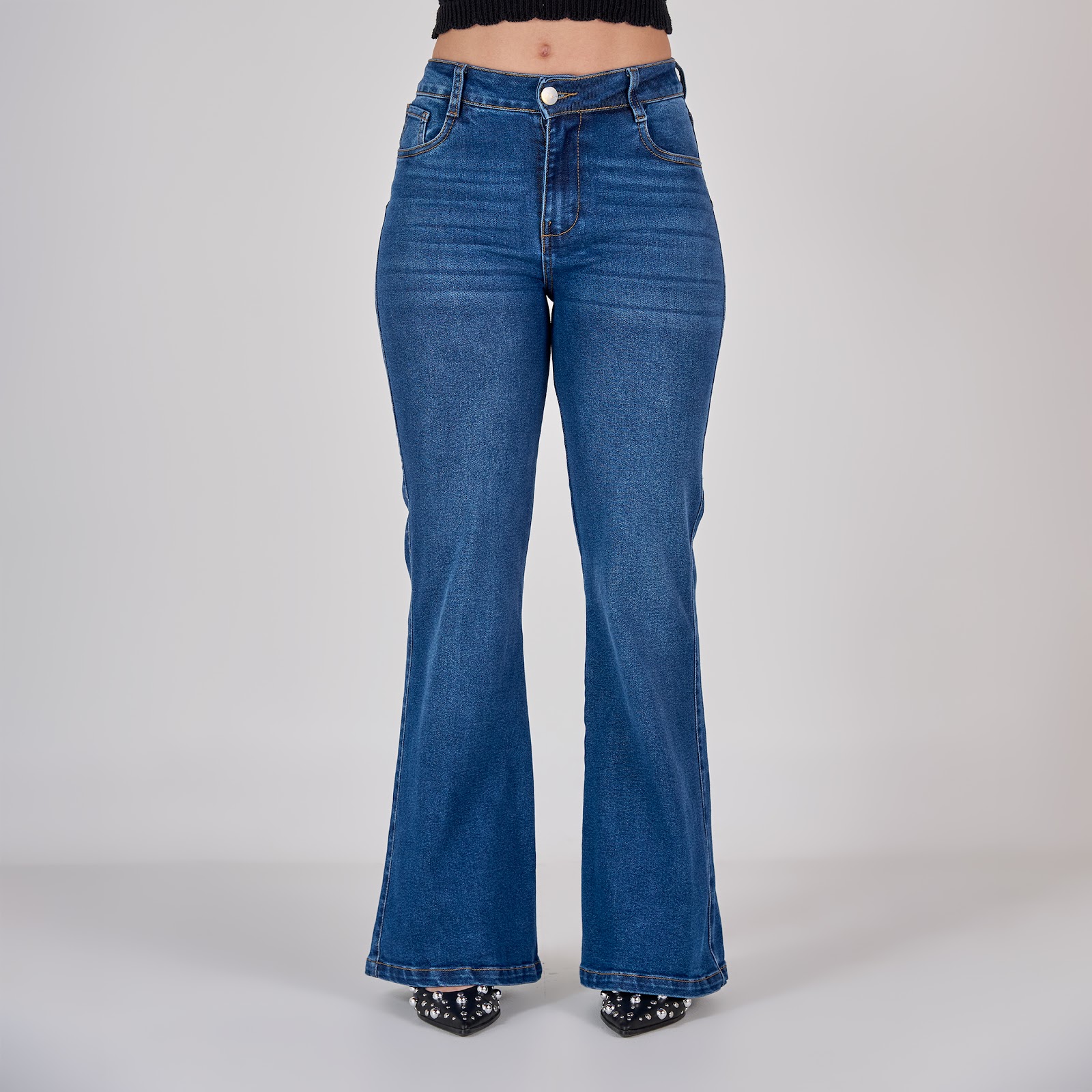 Jean dama flare tiro medio licrado, color Azul oscuro - Vista 6