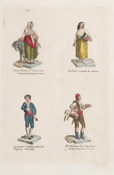 Plate 7 four street vendors from Madrid selling eggs straweberries containers ci