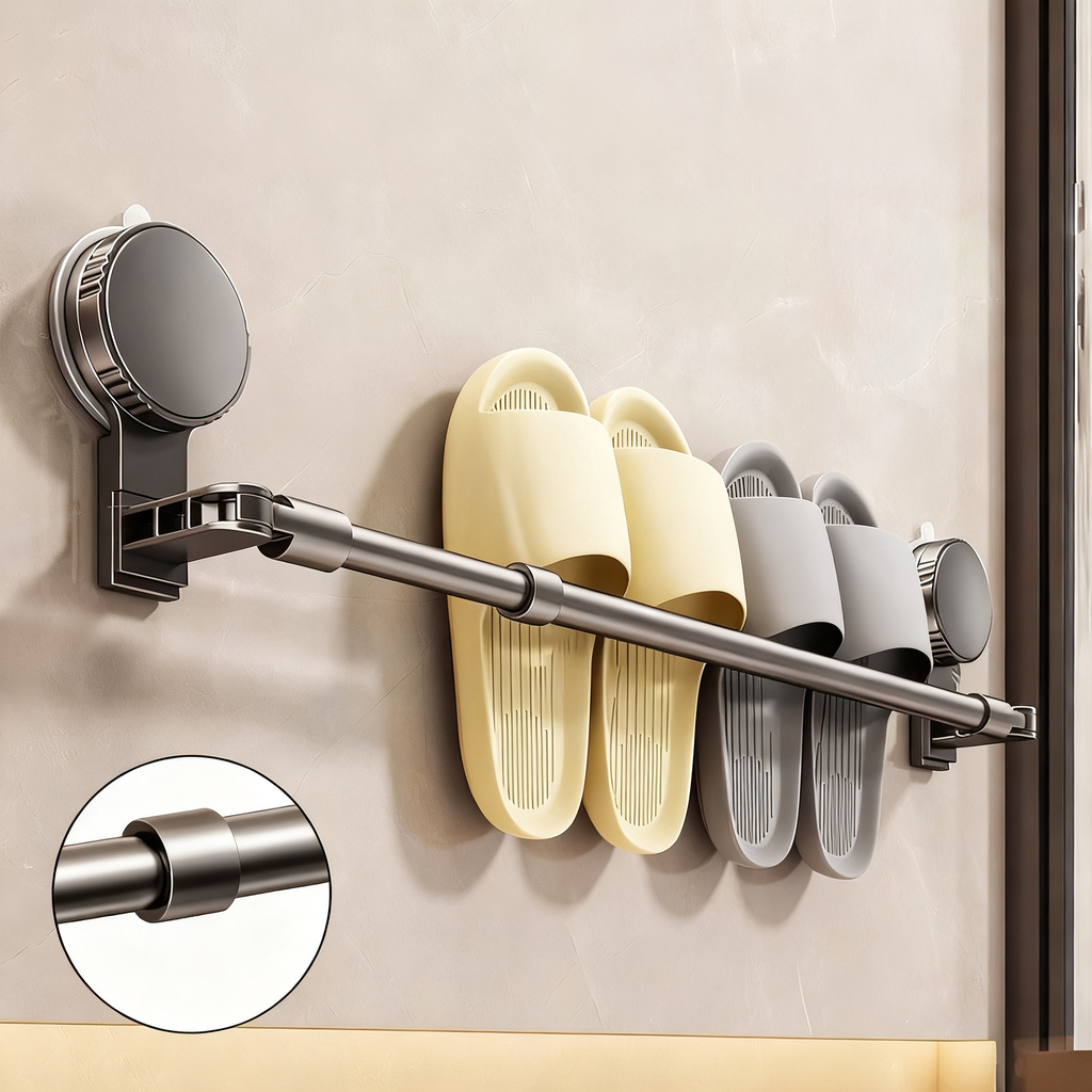 Wall-mounted slipper rack with suction cup, extendable