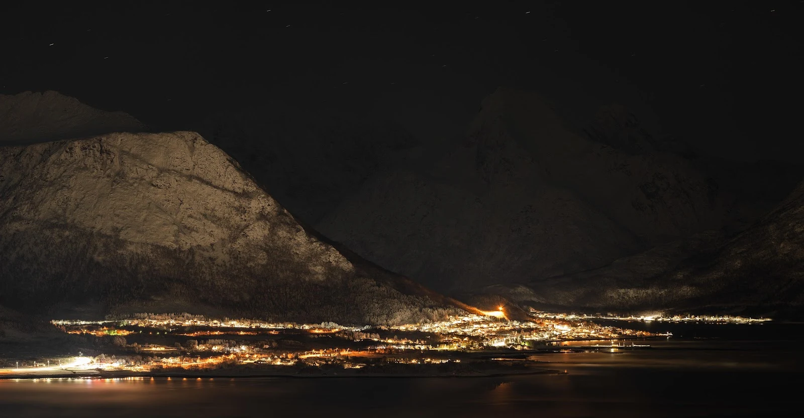 Illuminated Mountain Village At Night - Night Landscape Photography 5K Wallpaper (6143x3199)