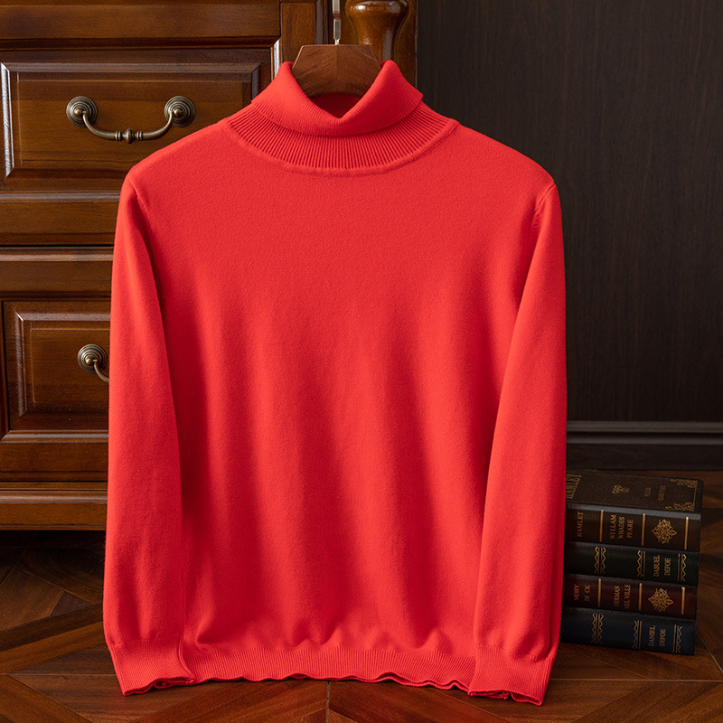 Men's knitted sweater, roll neck, solid color, casual