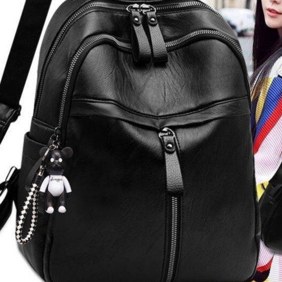 Double-shoulder backpack with a soft faux leather look