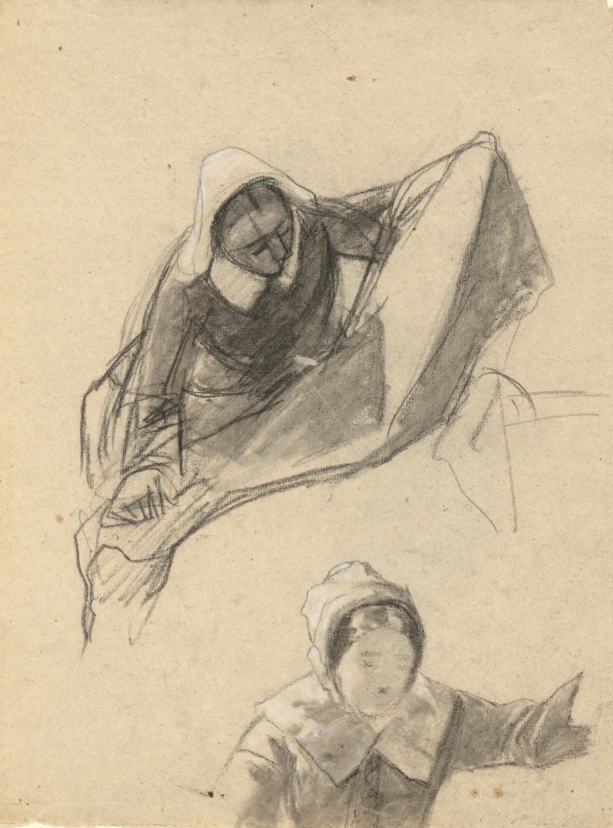 Woman sketch for Signing of the Compact in the Cabin of theMayflower