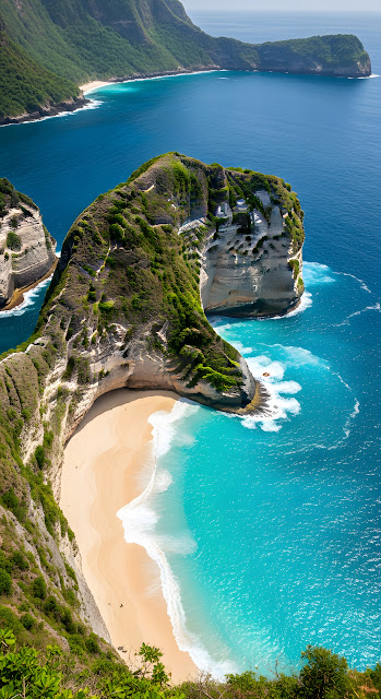 Aerial View of Secluded Tropical Cove Beach with Turquoise Water and Cliff Walls - Free mobile Wallpaper
