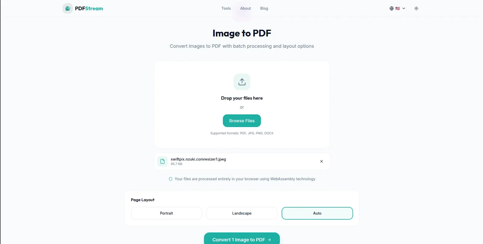 Convert image to PDF free - PDFStream browser based image to PDF converter no upload