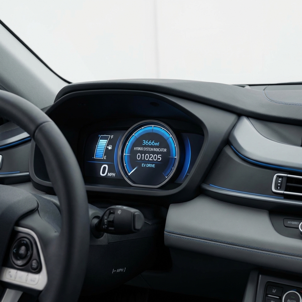 Close crop of Toyota Prius instrument cluster showing hybrid powertrain indicators battery level and efficiency gauge for toyota prius for sale