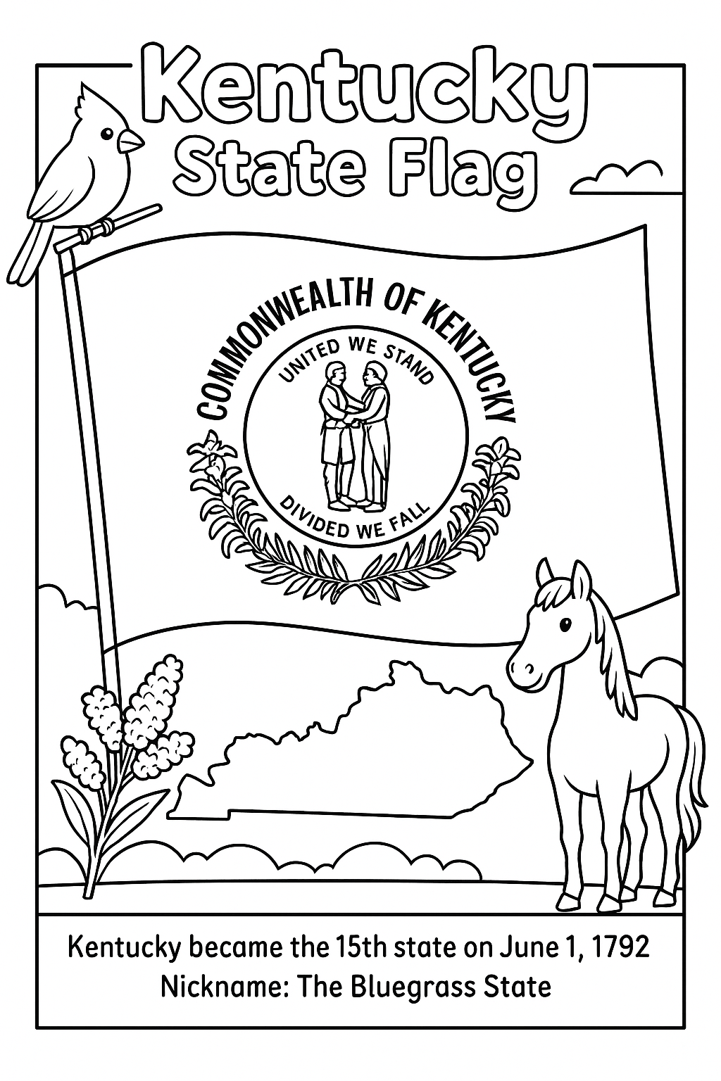 Kentucky State Flag – Simple Educational Printable Coloring Page for Kids – printable coloring page