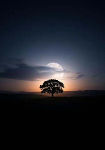 Lone Tree Under Moonlight