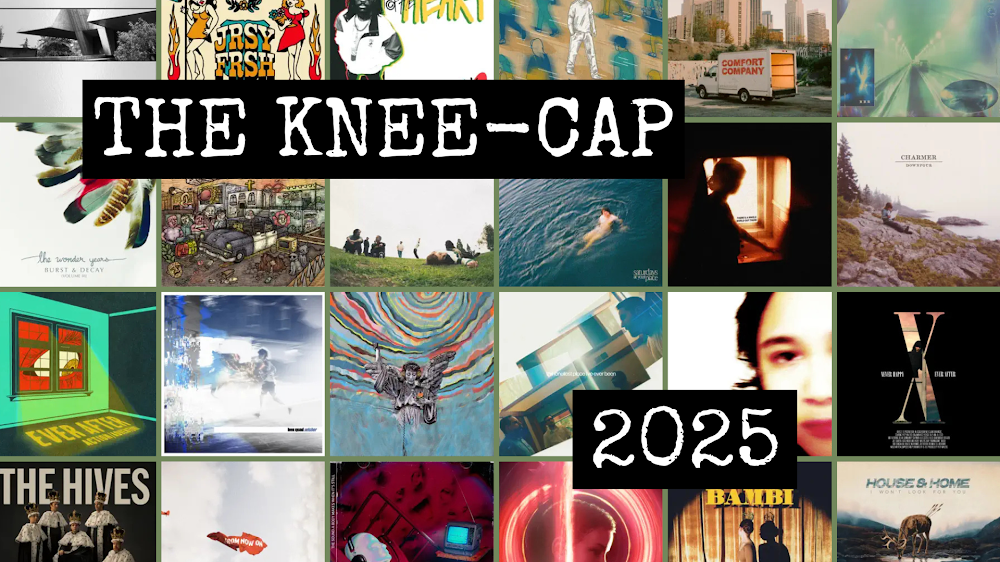 A collage of album artwork with the words "The Kneecap 2025" overlayed on it