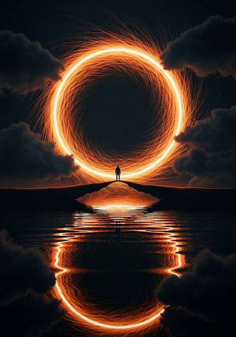 Existential Journey Through a Glowing Portal