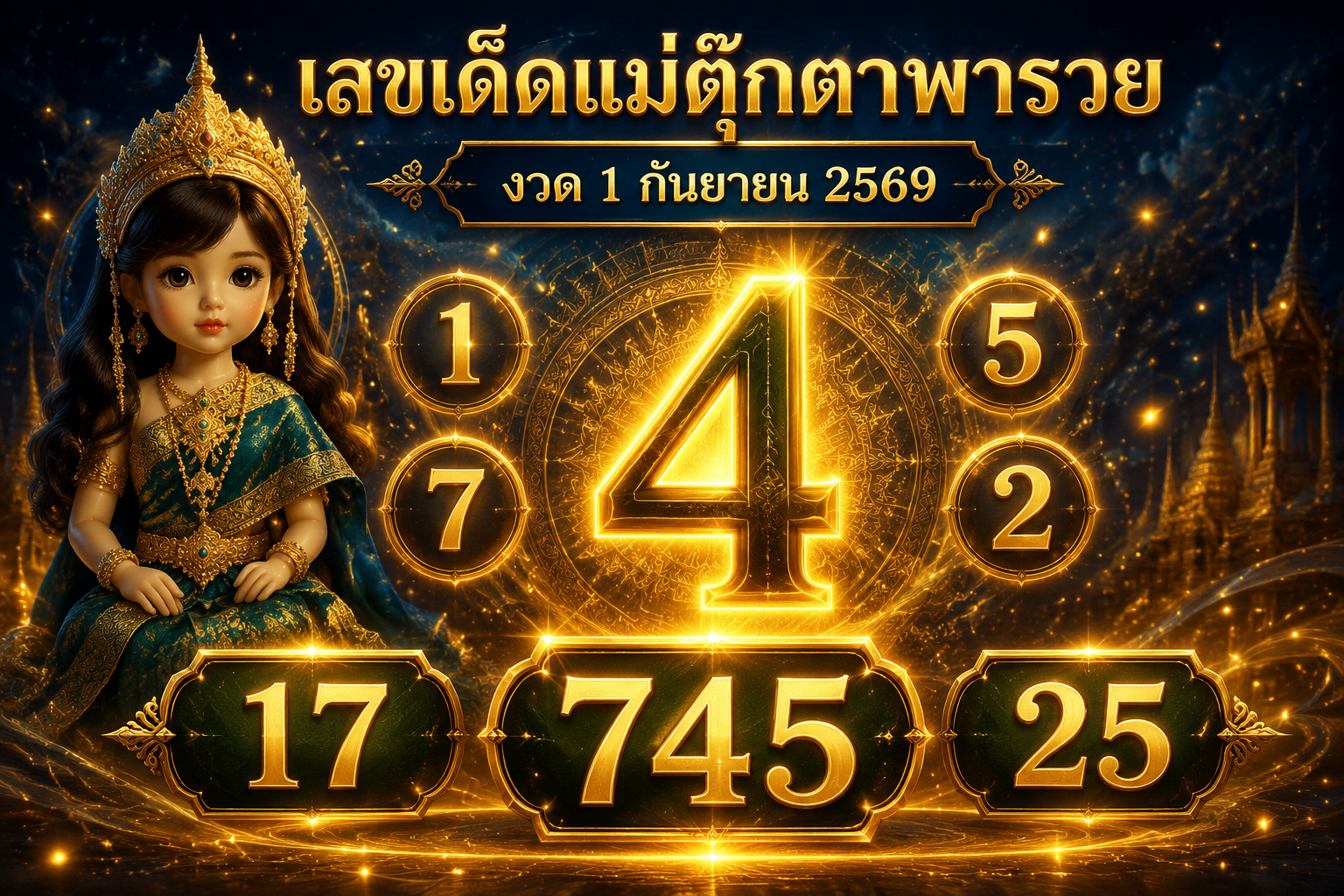 เลขเด็ดแม่ตุ๊กตาพารวย งวด 1 กันยายน 2569 เปิดชุดเลขเด่น 5 ตัว พร้อมเลขชอบ