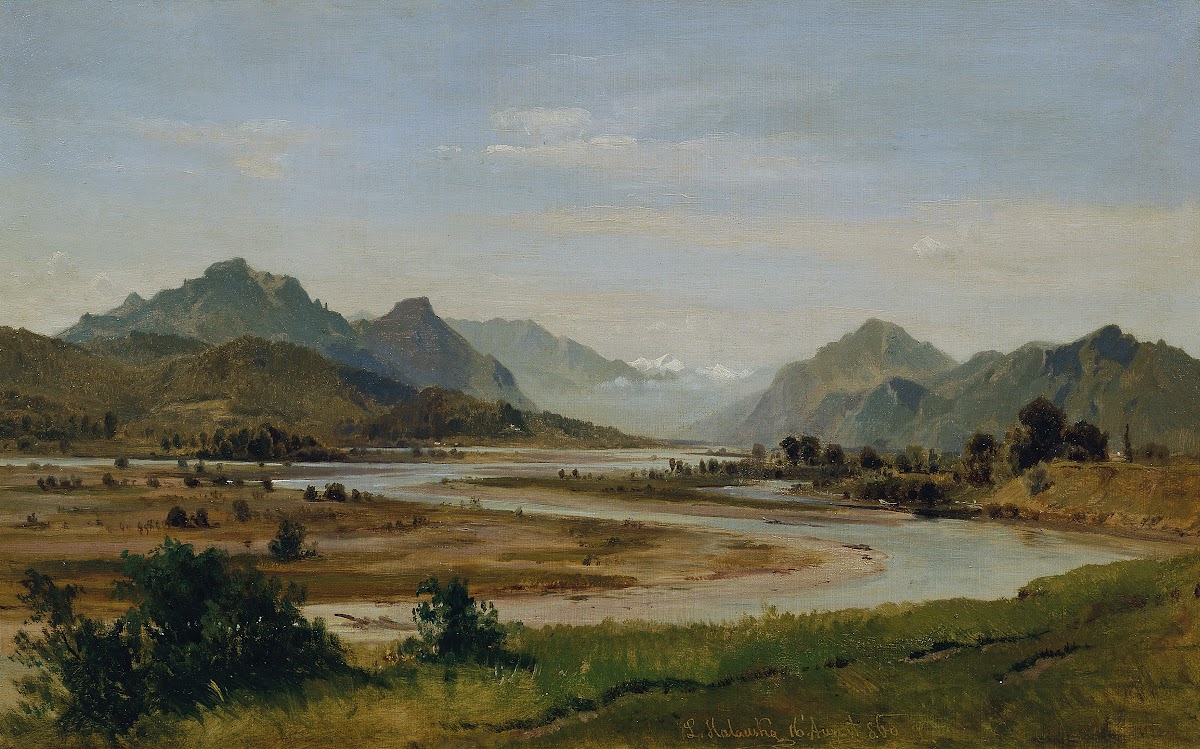 Das Inntal südlich von Rosenheim Alpental mit Flussschlinge 1860