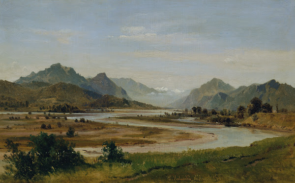 Das Inntal südlich von Rosenheim Alpental mit Flussschlinge 1860