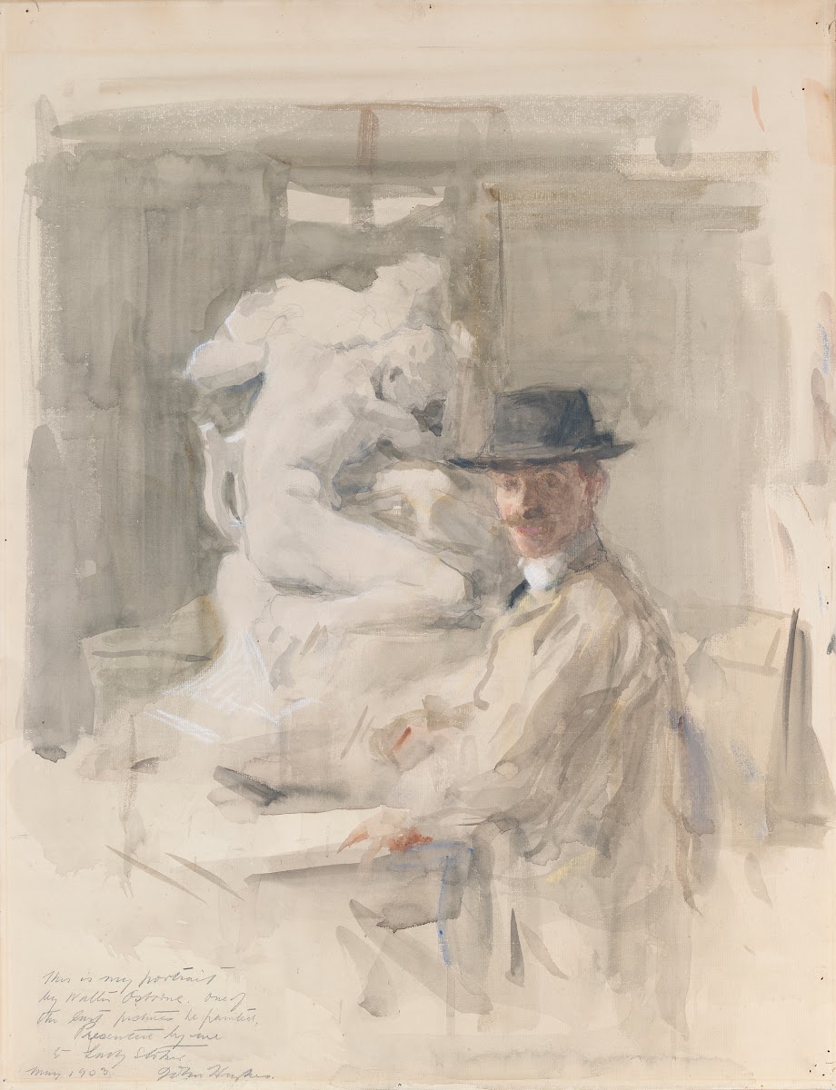 John Hughes 1865 1941 Sculptor against his Sculpture of Orpheus and Euridice 190