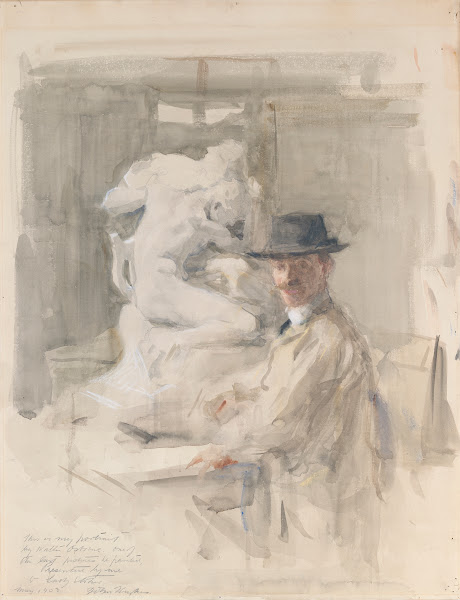 John Hughes 1865 1941 Sculptor against his Sculpture of Orpheus and Euridice 190