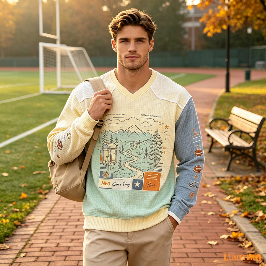AOP MEG Waffle V-Neck Long Sleeve With Cuffs