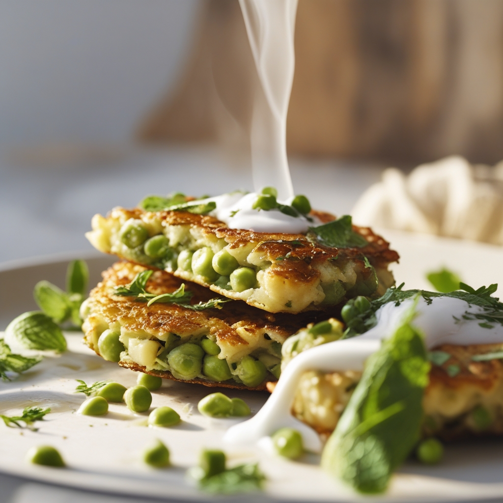Crispy Halloumi & Green Pea Protein Fritters with Mint-Yogurt Drizzle