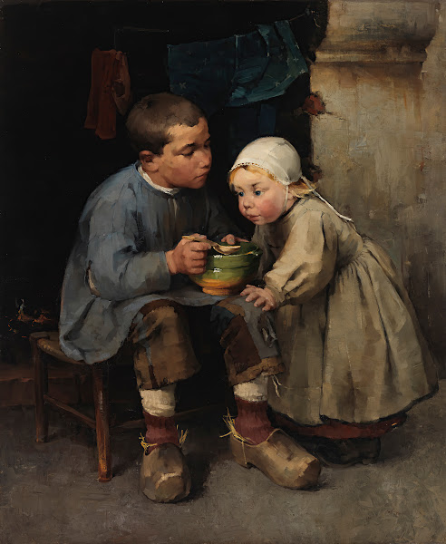 A Boy Feeding His Little Sister 1881